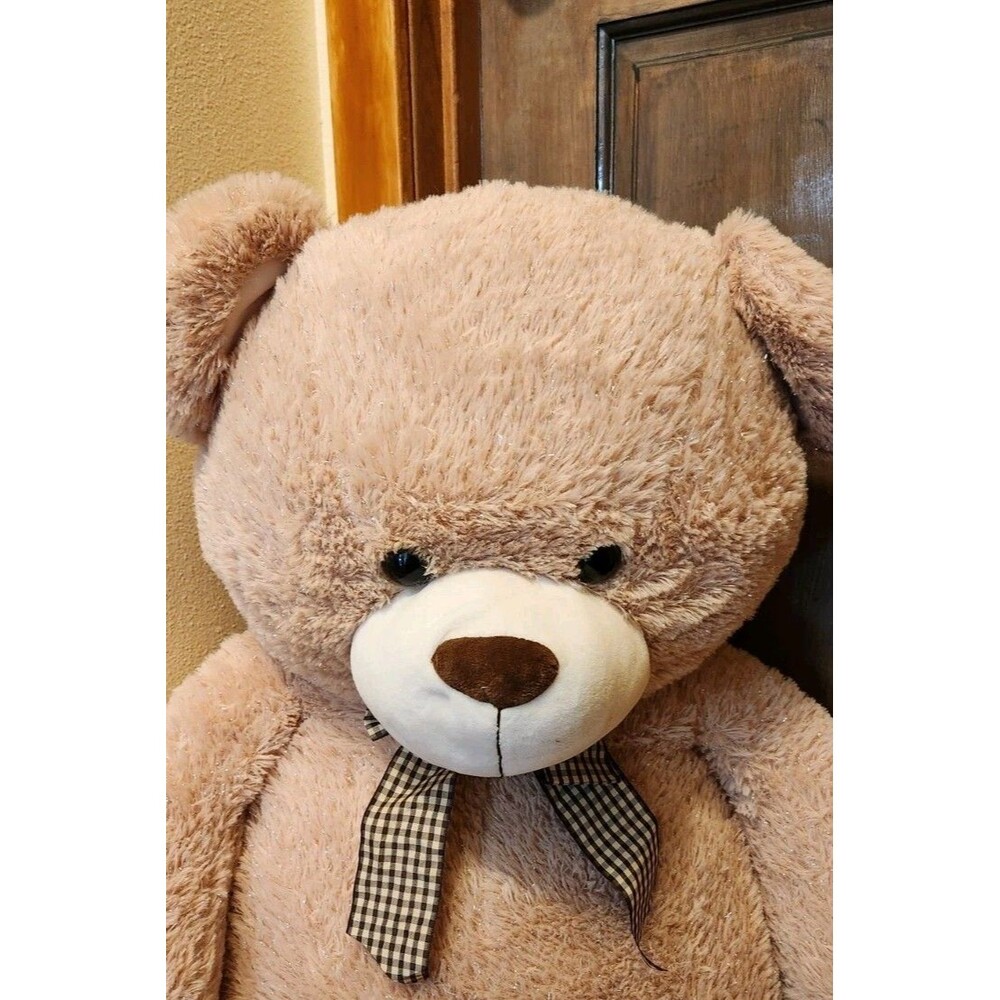 Cuddly Life Size Plush Teddy Bear With Bow - Cream - Picture 4 of 4